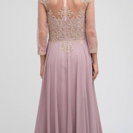 Juliet M12 Quarter Sleeved Embroidered Long A-Line Chiffon Dress