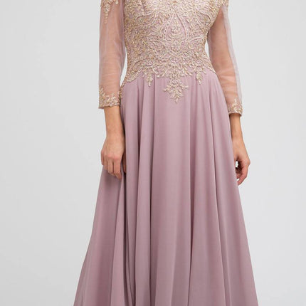 Juliet M12 Quarter Sleeved Embroidered Long A-Line Chiffon Dress