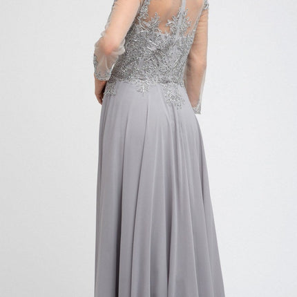 Juliet M12 Quarter Sleeved Embroidered Long A-Line Chiffon Dress