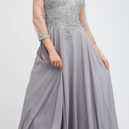 Juliet M12 Quarter Sleeved Embroidered Long A-Line Chiffon Dress