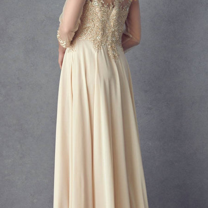 Juliet M12 Quarter Sleeved Embroidered Long A-Line Chiffon Dress