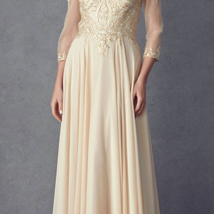 Juliet M12 Quarter Sleeved Embroidered Long A-Line Chiffon Dress
