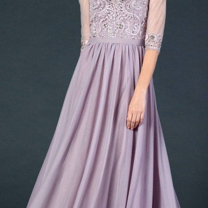 CLEARANCE - Aspeed USA M2078 Sheer Mid-Length Sleeve Long Dress (Size M)