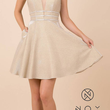 CLEARANCE - Nox Anabel M684 Short Gold Shimmering A-Line Dress (Size XS)
