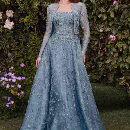 Andrea & Leo MA104 Strapless Embroidered Ball Gown With Removable Jacket