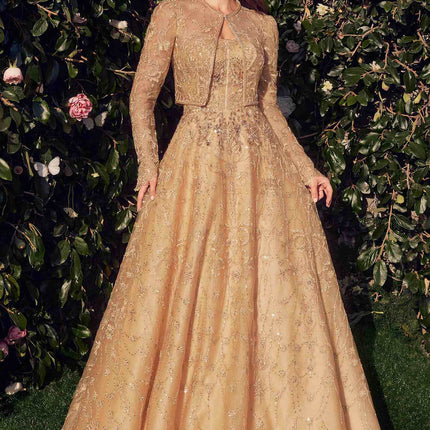 Andrea & Leo MA104 Strapless Embroidered Ball Gown With Removable Jacket