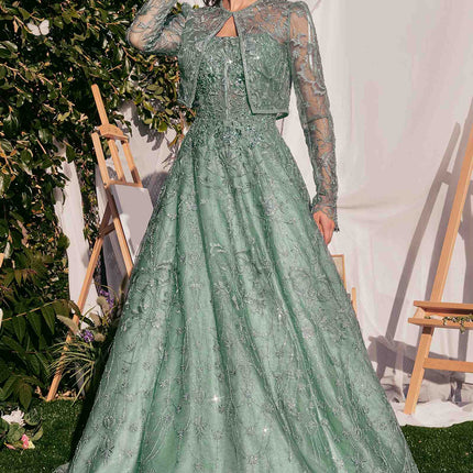 Andrea & Leo MA104 Strapless Embroidered Ball Gown With Removable Jacket