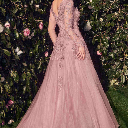 Andrea & Leo MA108 Dress Lace Layered Tulle Long Sleeve Gown