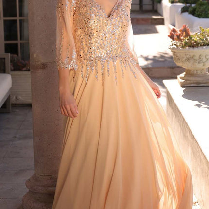 Nox Anabel MF100 Long Sequin Bodice 3/4 Sleeve A-line Gown