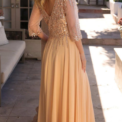 Nox Anabel MF100 Long Sequin Bodice 3/4 Sleeve A-line Gown