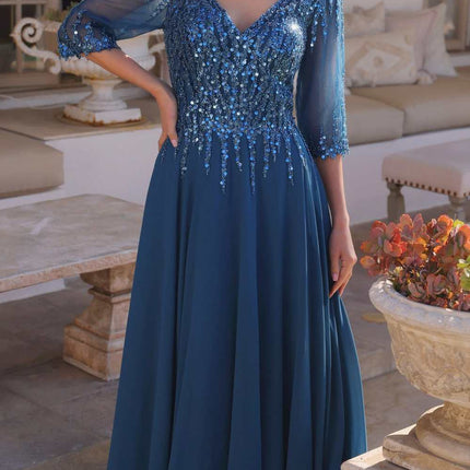 Nox Anabel MF100 Long Sequin Bodice 3/4 Sleeve A-line Gown