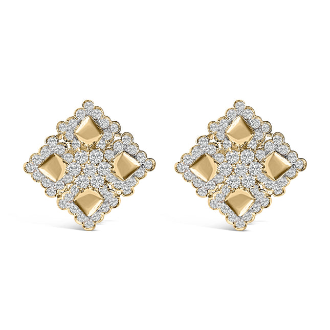 18K Yellow Gold Diamond 5 1/5 Cttw Geometric Cluster Stud Earrings