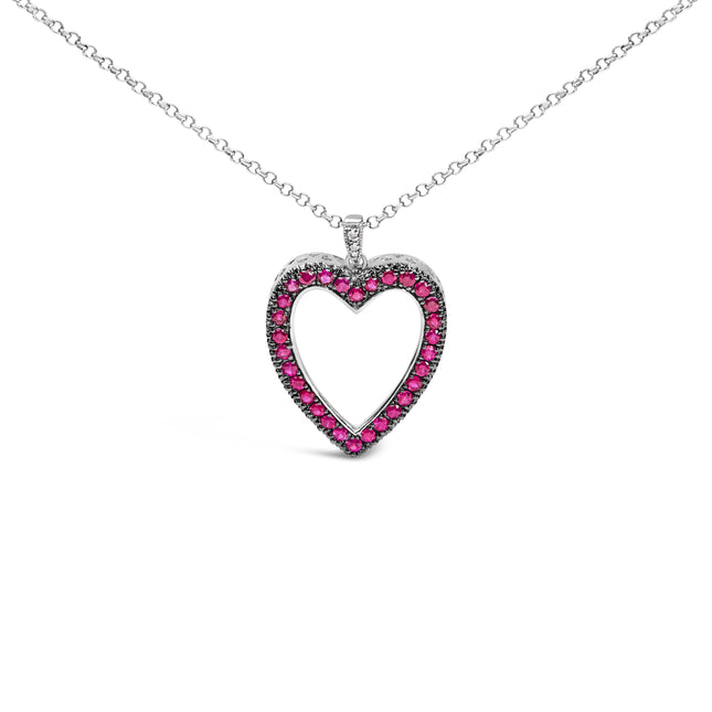 18K 1/3 Cttw Diamond and Red Ruby Open Heart with Black Rhodium 18" Pendant Necklace (G-H Color, VS2-SI1 Clarity)
