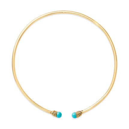 18K Yellow Gold Sculpted Collar Necklace with Turquoise Cabochon Ends