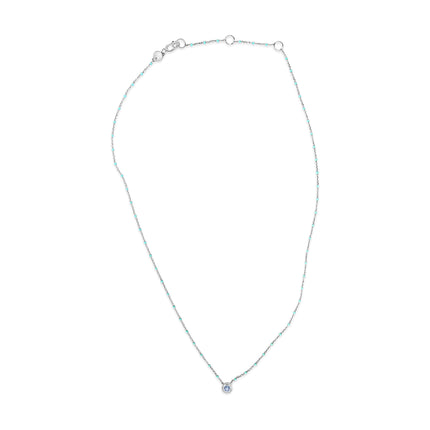 Sterling Silver Bezel Set Light Blue Aquamarine and Enamel Bead Chain Necklace