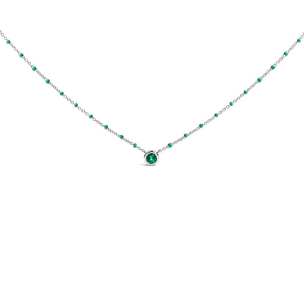 Sterling Silver Lab Created Emerald Bead Chain Necklace