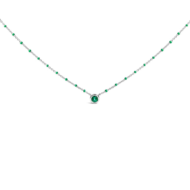Sterling Silver Lab Created Emerald Bead Chain Necklace