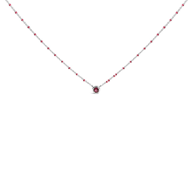 Sterling Silver Rhodolite Enamel Bead Chain Necklace 18 Inch