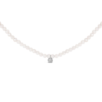 Sterling Silver Moonstone Bead Station Necklace with Diamond Accent