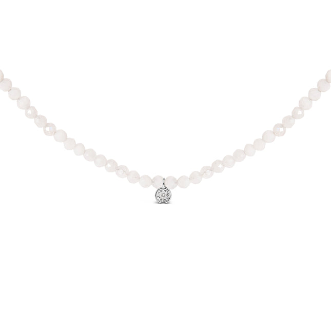 Sterling Silver Moonstone Bead Station Necklace with Diamond Accent