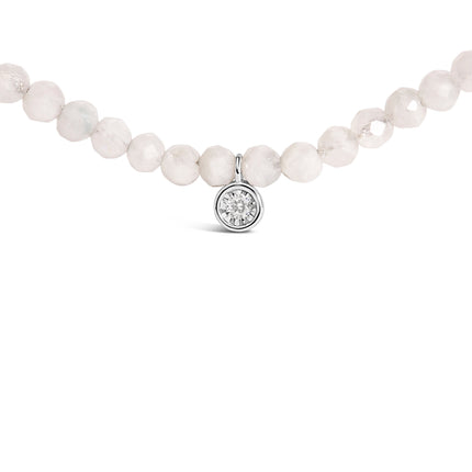 Sterling Silver Moonstone Bead Station Necklace with Diamond Accent