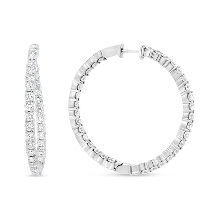 18K White Gold 3 5/8 Cttw Round Diamond Curved Inside-Outside Hoop Earrings (F-G Color, VS1-VS2 Clarity)