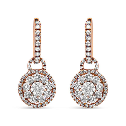 18K Rose Gold 1 1/2 Cttw Round Shaped Diamond Composite Drop and Dangle Leverback Earrings (F-G Color, VS1-VS2 Clarity)