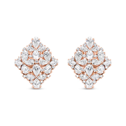 18K Rose Gold 8 1/3 Cttw Pear and Round Diamond Floral Cluster Omega Earrings (F-G Color, VS1-VS2 Clarity)