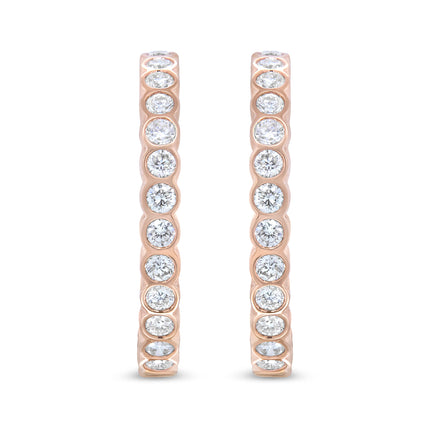 18K Rose Gold 1 Cttw Round Bezel-Set Diamond Hoop Earrings (F-G Color, VS1-VS2 Clarity)