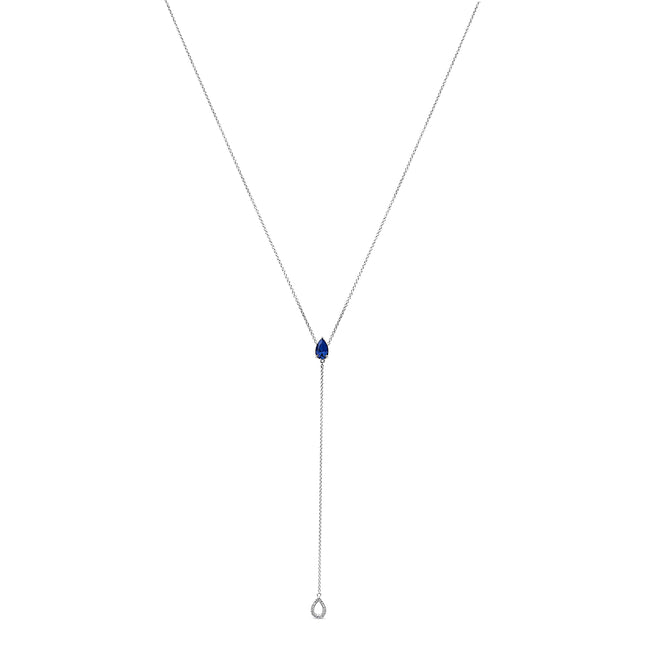 Sterling Silver Created Blue Sapphire and Diamond Accent Y Necklace