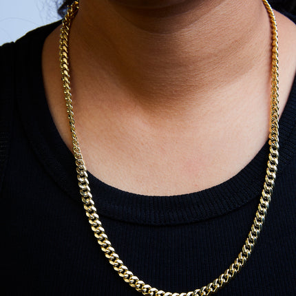 Semi-Solid 14K Yellow Gold 6.1mm Classic Miami Cuban Chain Necklace - 22 Inches