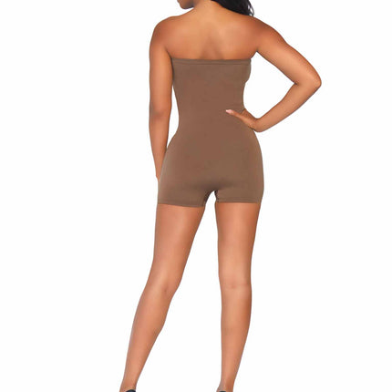 Seamless Opaque Microfiber Strapless Romper - Tan - SML/MED