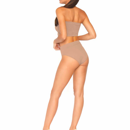 2 PC Seamless Opaque Microfiber Ribbed Bandeau Top and High Waist Briefs - Medium - MED/LGE