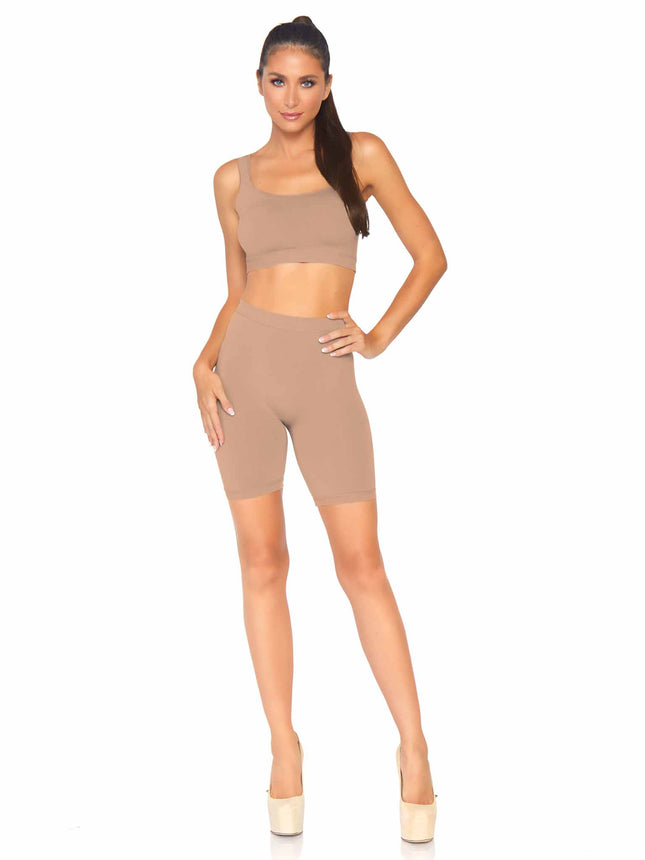 2 PC Seamless Opaque Spandex Crop Tank and Bike Shorts - Medium - MED/LGE