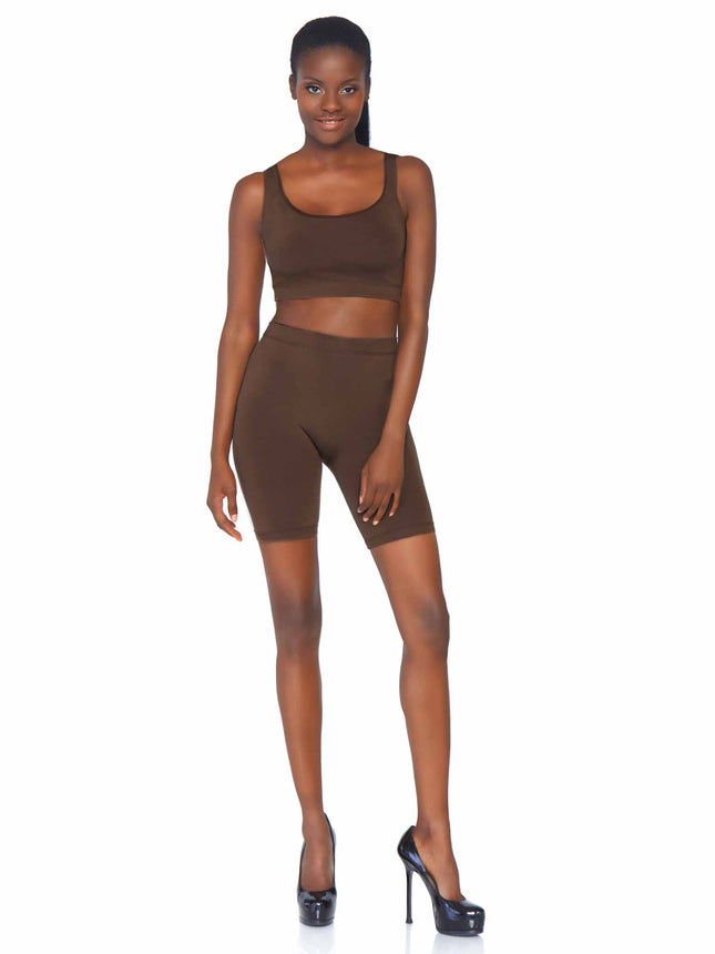 2 PC Seamless Opaque Spandex Crop Tank and Bike Shorts - Deep - MED/LGE