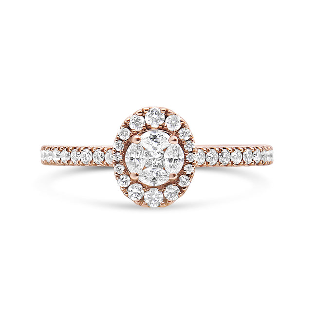 18K Rose Gold 1/2 Cttw Composite Marquise Composite Diamond Oval Shaped Halo Engagement Ring (F-G Color, VS1-VS2 Clarity) - Ring Size 7