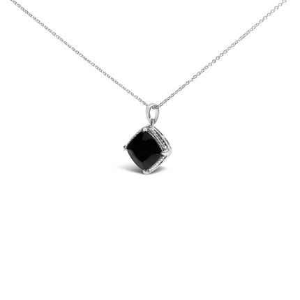 Sterling Silver Cushion Onyx 3-Piece Jewelry Set Ring Earrings Pendant 18 Inch Cable Chain