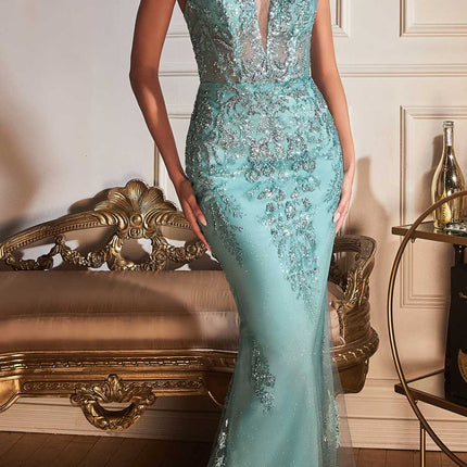Cinderella Divine OC007 Long Glitter Formal Gown with Corset Back
