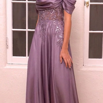 Cinderella Divine OC012 Long Satin Off the Shoulder Gown