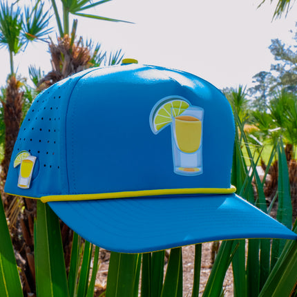 Tequila and Lime Golf Hat | Snapback Cap | Built-in Magnetic Ball Marker Holder + Marker Included | Adjustable | Shot Glass