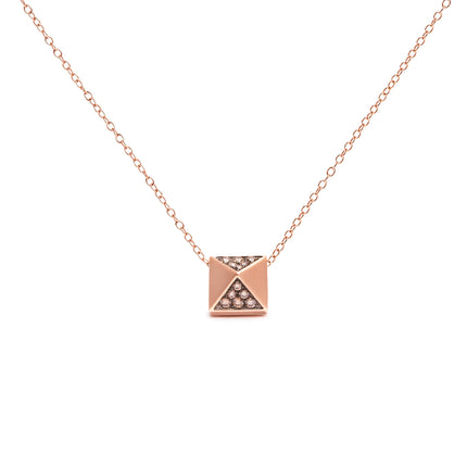14K Rose Gold 1/4 Cttw Brown Diamond Matte Finished Pyramid Pendant Necklace (Brown Color, SI1-SI2 Clarity) - 18" Inches
