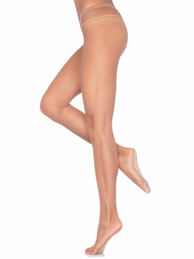 Professional Fishnet Tights with Nylon/Cotton Comfort Sole and No-Roll Waistband - Lght Toast - A/B