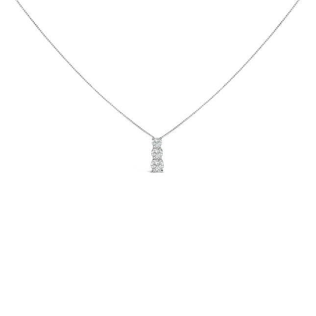 14K White Gold 1/2 Cttw Lab Grown Diamond Three Stone Pendant Necklace