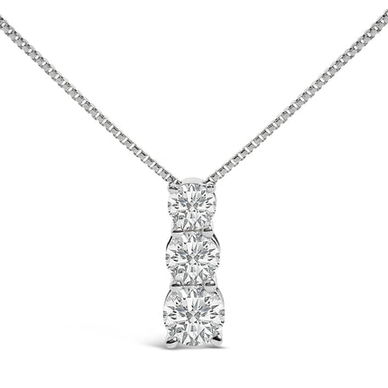 14K White Gold 1/2 Cttw Lab Grown Diamond Three Stone Pendant Necklace