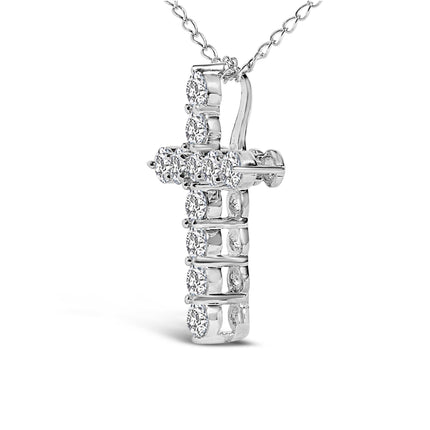 14K White Gold 1/2 Cttw Lab Grown Diamond 11 Stone Cross Pendant Necklace