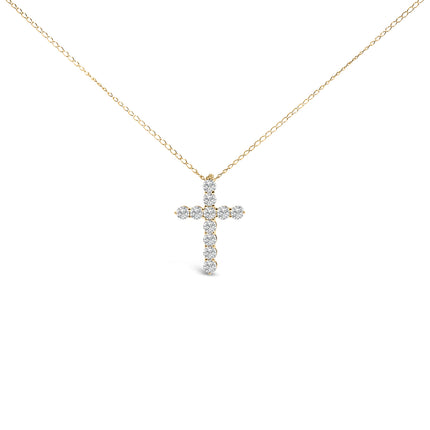 14K White Gold 1/2 Cttw Lab Grown Diamond 11 Stone Cross Pendant Necklace