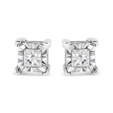 .925 Sterling Silver 1/2 Cttw Miracle Set Princess-cut Diamond Solitaire Stud Earrings (H-I Color, SI2-I1 Clarity)
