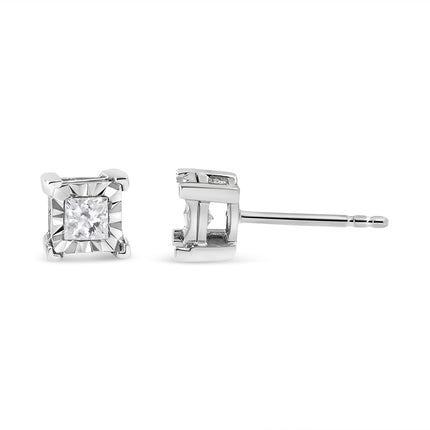 .925 Sterling Silver 1/2 Cttw Miracle Set Princess-cut Diamond Solitaire Stud Earrings (H-I Color, I1-I2 Clarity)
