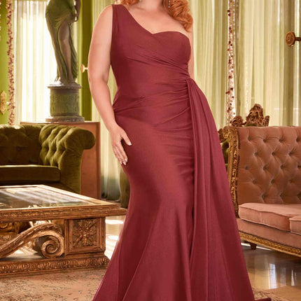 Ladivine PT004C Long Chic One Shoulder Stretch Satin Side Sash Gown