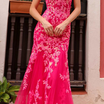 Nox Anabel Q1390 Long Fitted Sequin Applique Trumpet Skirt Gown